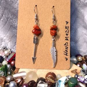 Red Jasper Arrow Feather charm Handmade Earrings